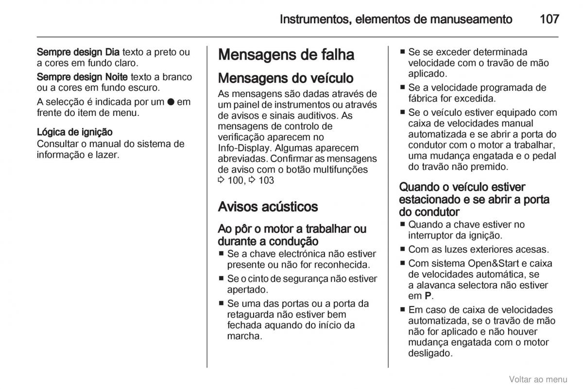 Opel Zafira B manual del propietario / page 108