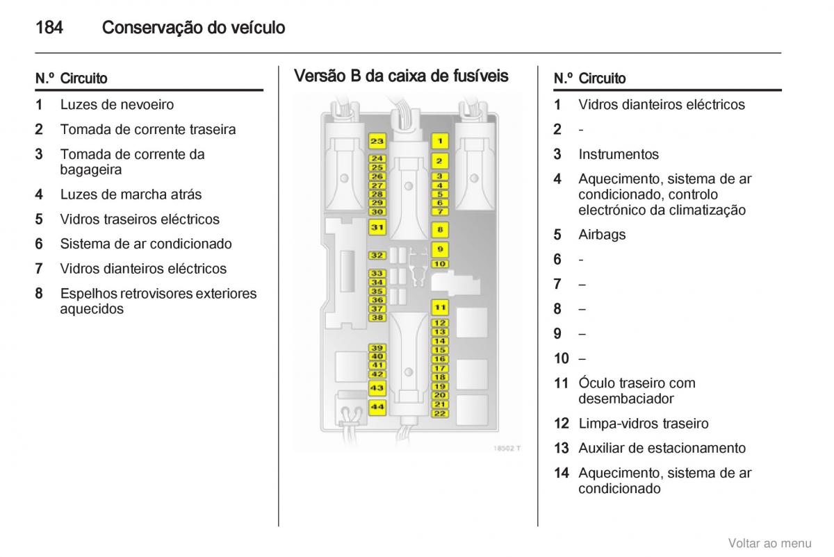 Opel Zafira B manual del propietario / page 185