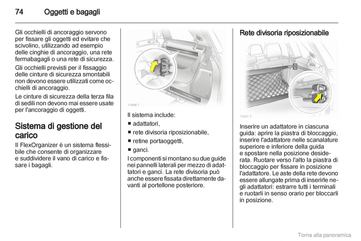 manual  Opel Zafira B manuale del proprietario / page 75