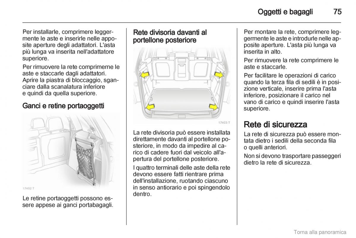 manual  Opel Zafira B manuale del proprietario / page 76