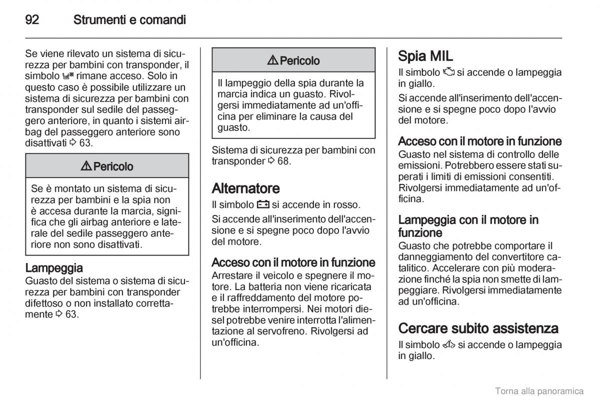 manual  Opel Zafira B manuale del proprietario / page 93