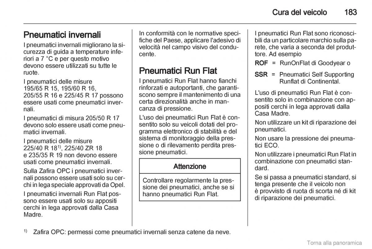 manual  Opel Zafira B manuale del proprietario / page 184