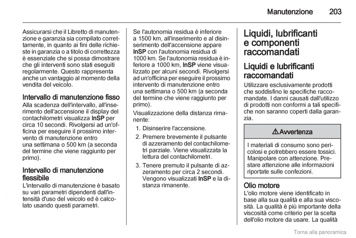 Opel Zafira B manuale del proprietario / page 204