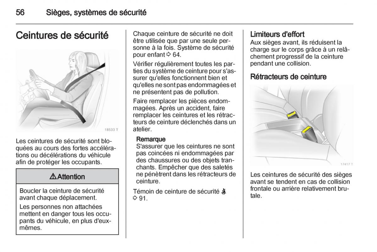 Opel Zafira B manuel du proprietaire / page 58