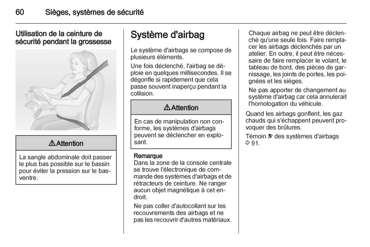 Opel Zafira B manuel du proprietaire / page 62