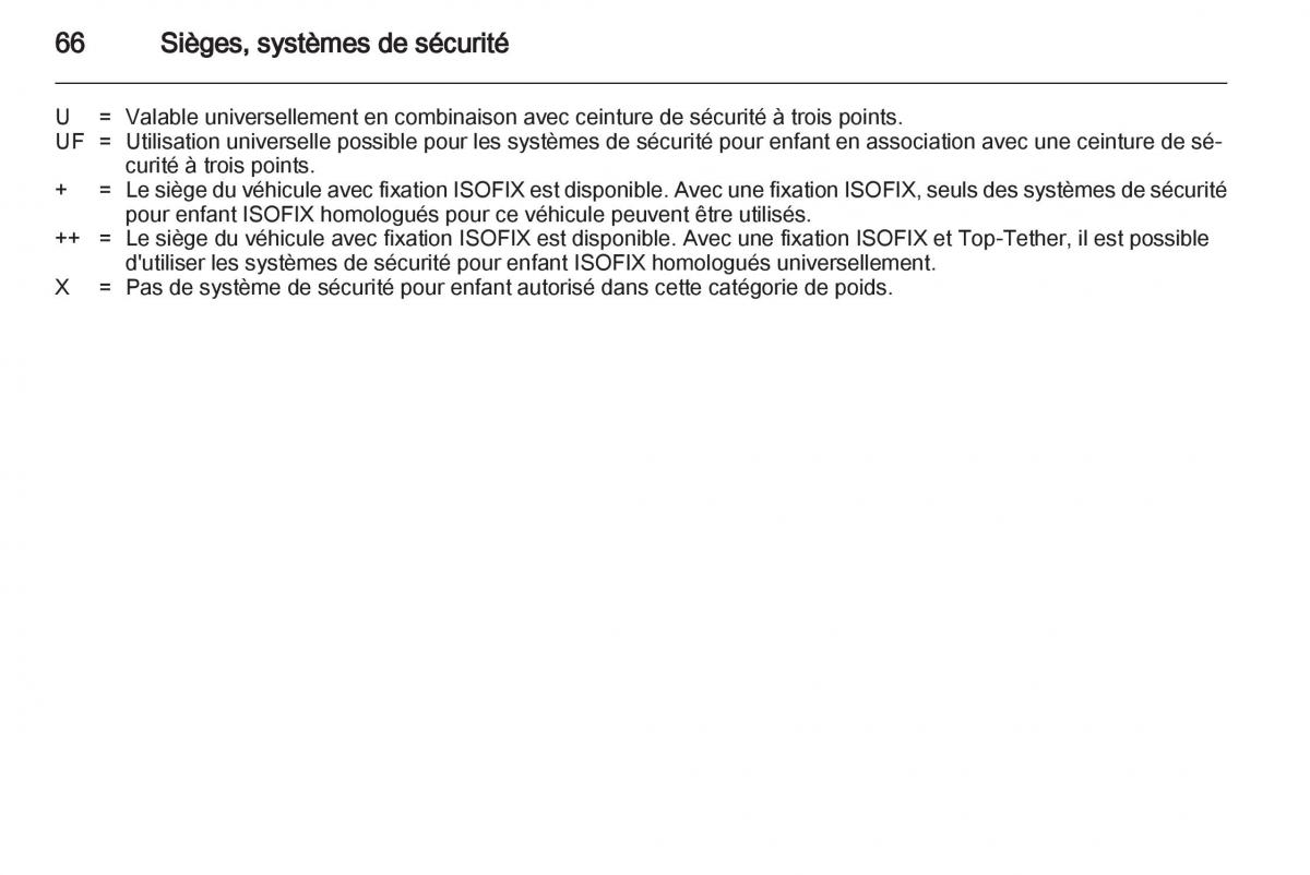 Opel Zafira B manuel du proprietaire / page 68