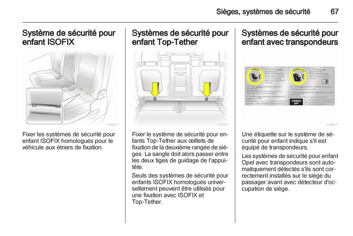 Opel Zafira B manuel du proprietaire / page 69