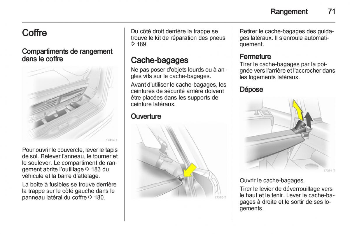 Opel Zafira B manuel du proprietaire / page 73