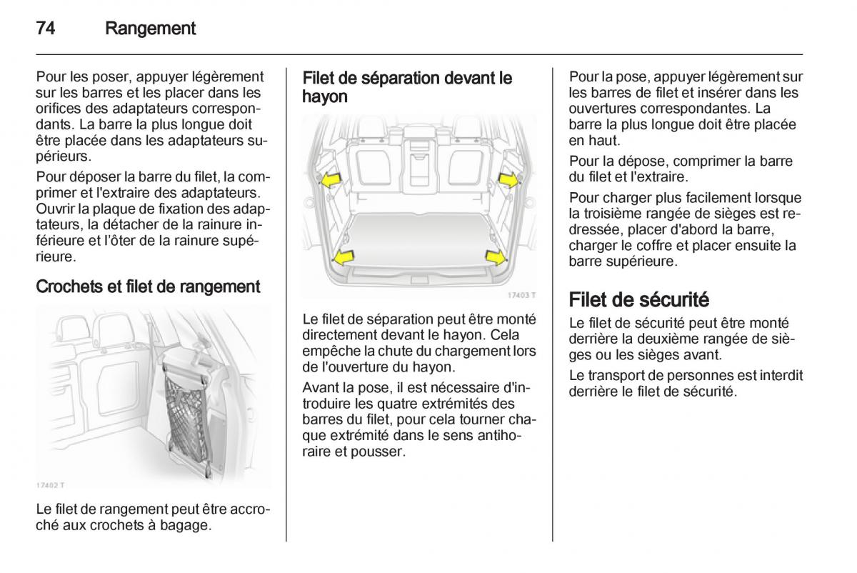 Opel Zafira B manuel du proprietaire / page 76