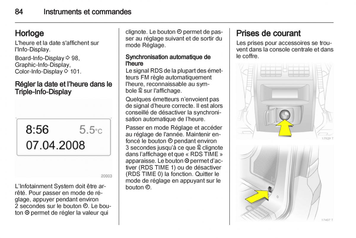 Opel Zafira B manuel du proprietaire / page 86