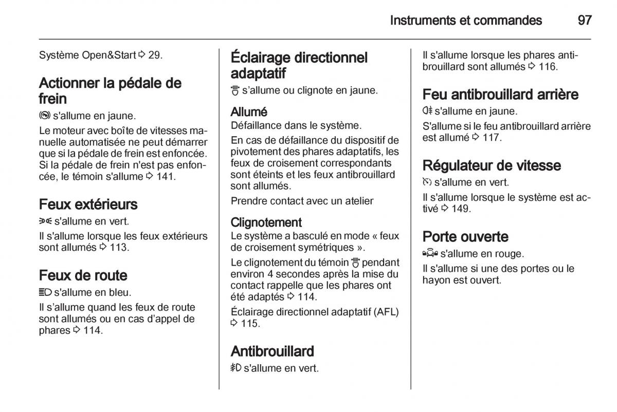 Opel Zafira B manuel du proprietaire / page 99