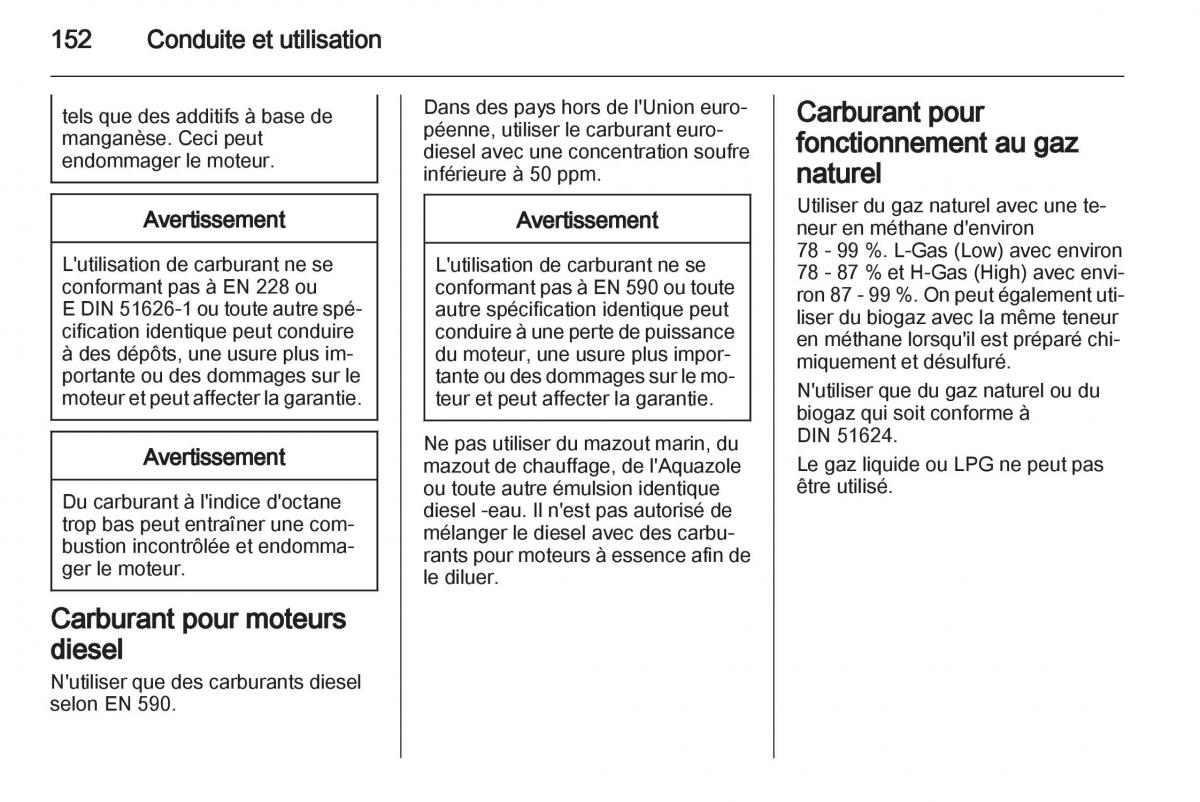 Opel Zafira B manuel du proprietaire / page 154