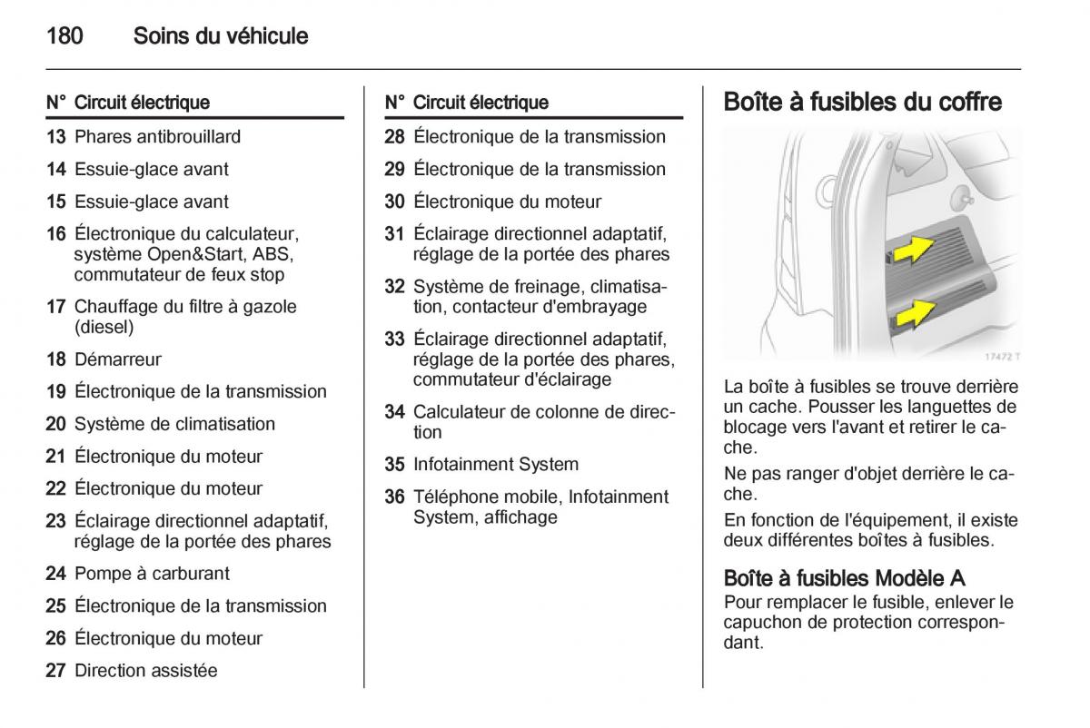 Opel Zafira B manuel du proprietaire / page 182