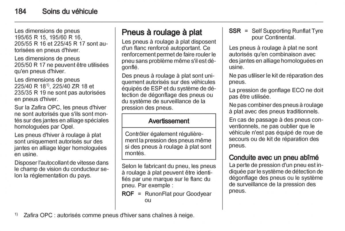 Opel Zafira B manuel du proprietaire / page 186