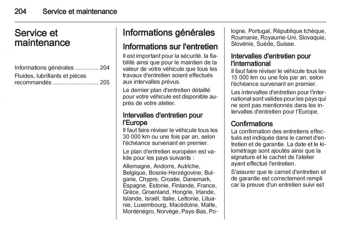 Opel Zafira B manuel du proprietaire / page 206