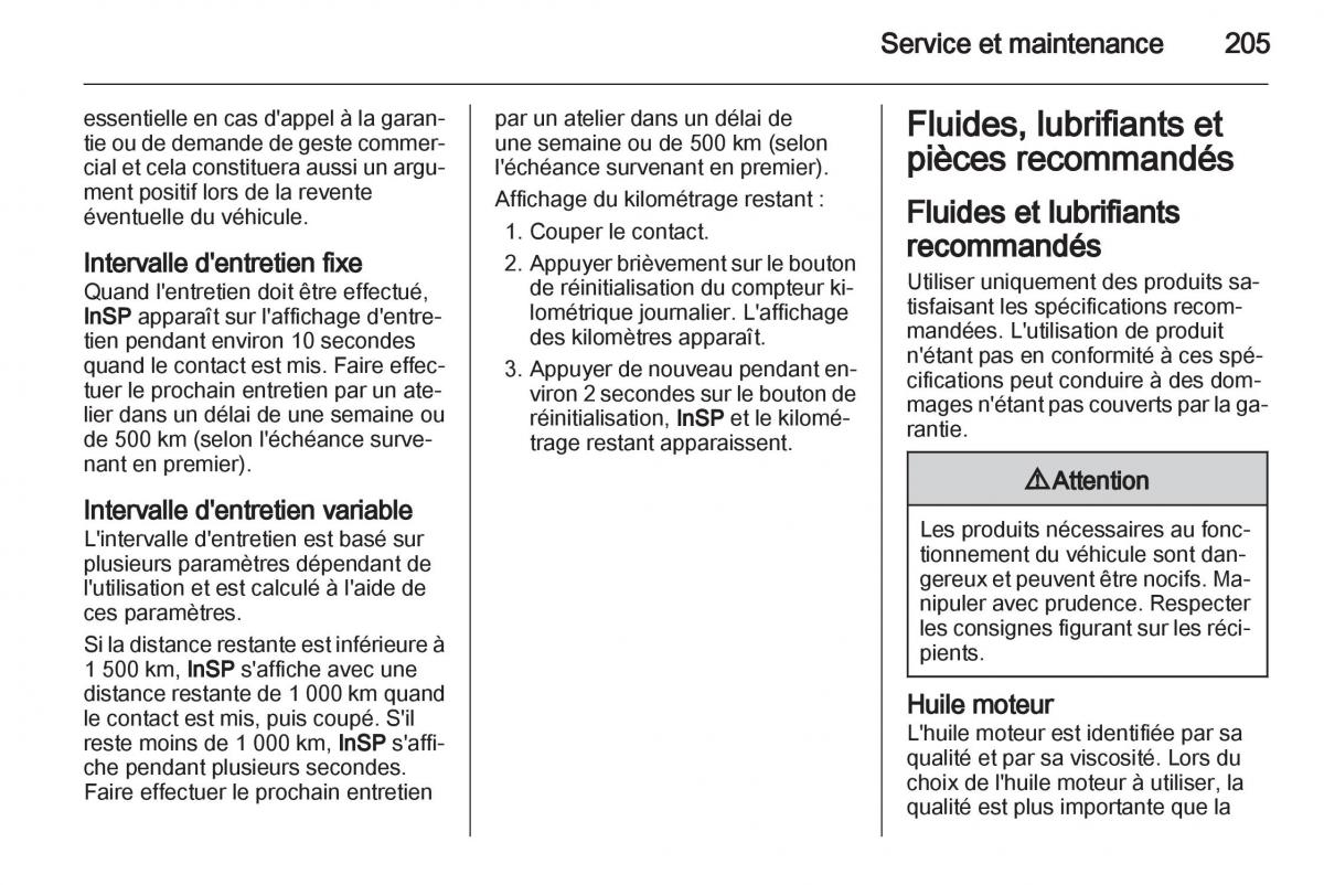 Opel Zafira B manuel du proprietaire / page 207