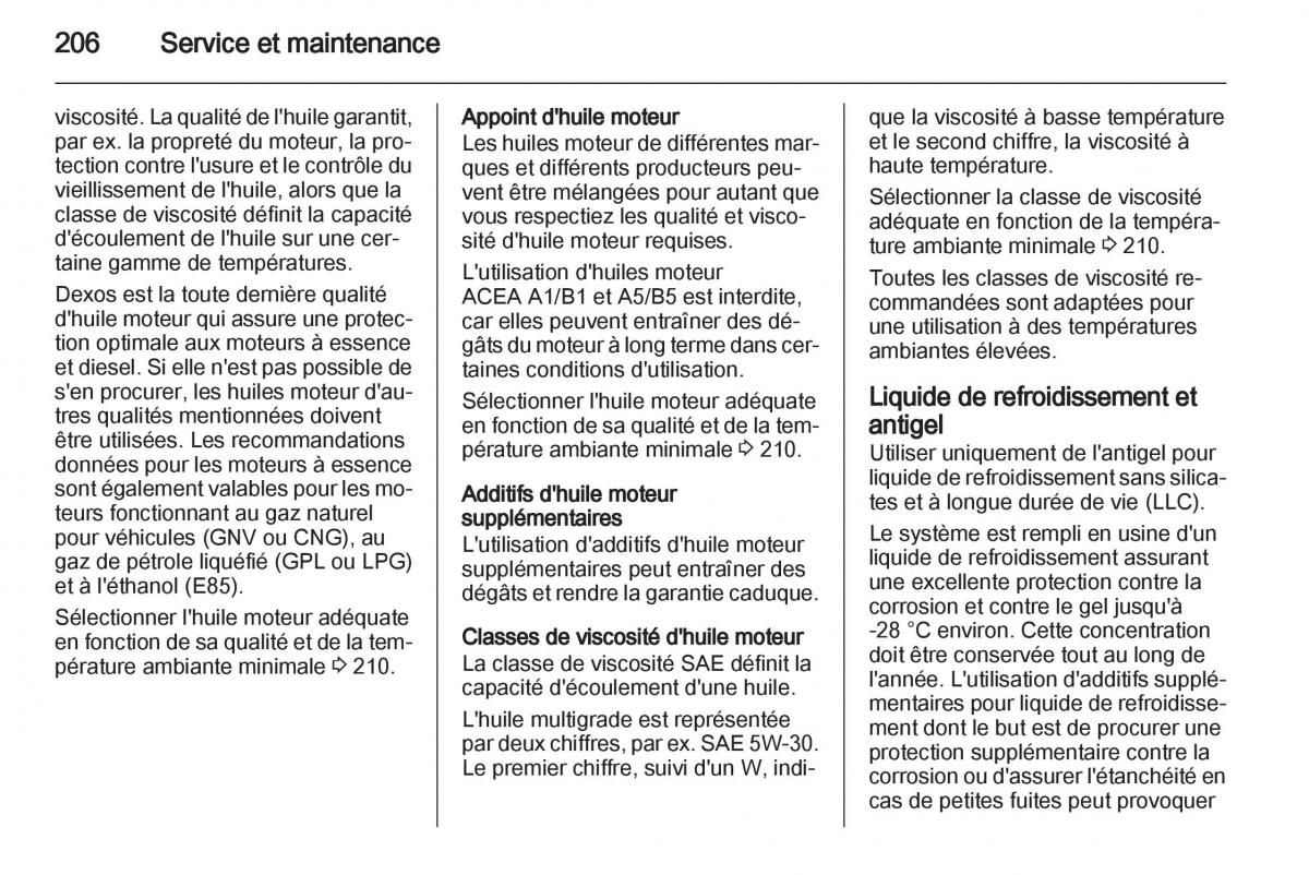 Opel Zafira B manuel du proprietaire / page 208