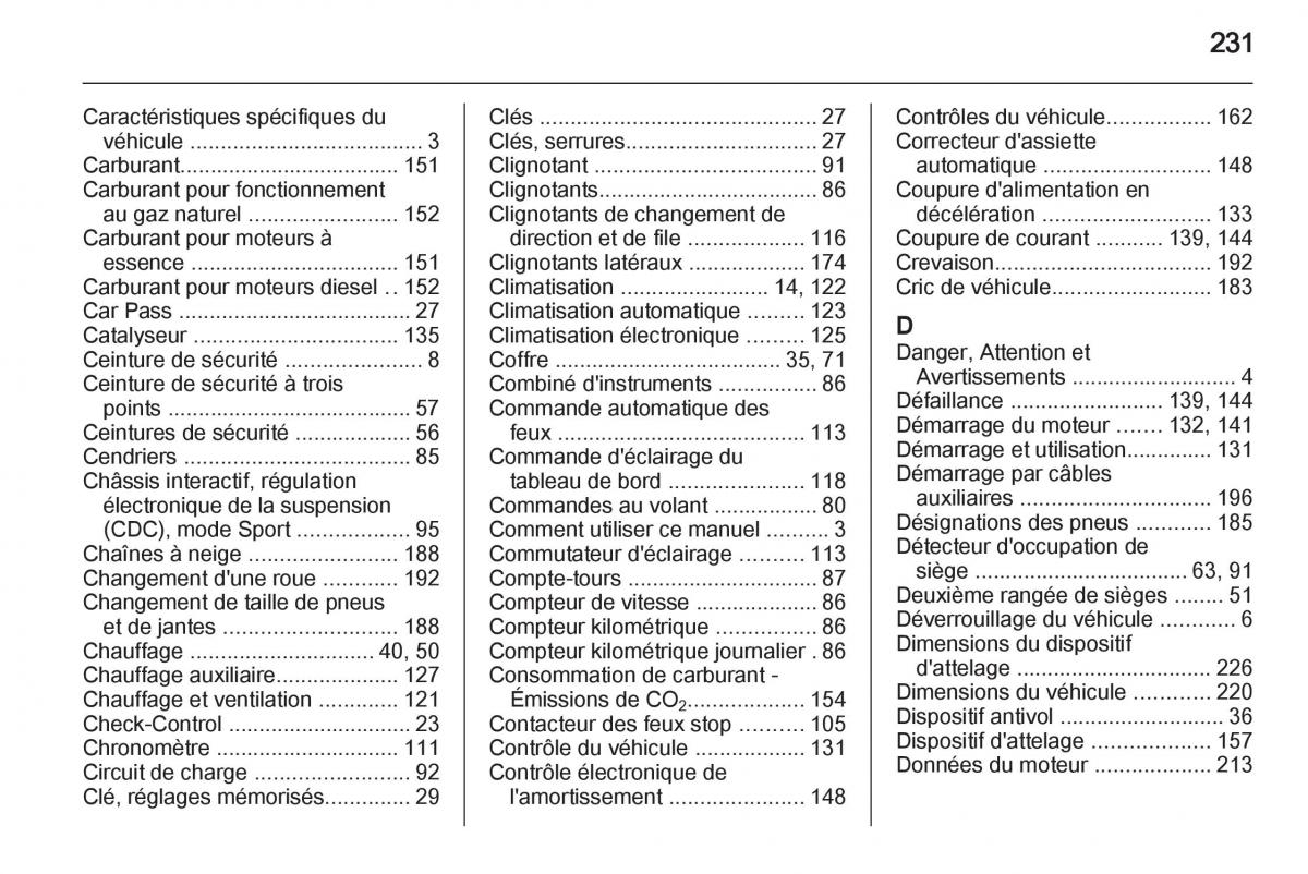 Opel Zafira B manuel du proprietaire / page 233