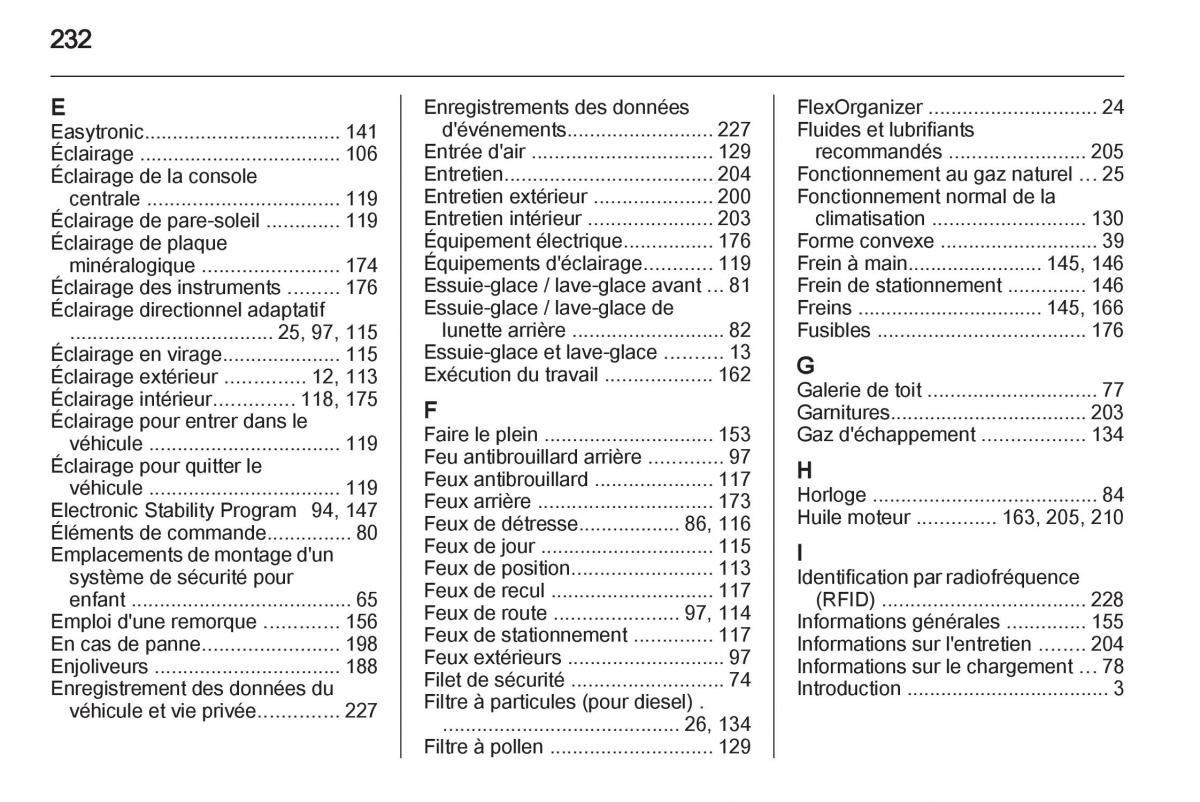 Opel Zafira B manuel du proprietaire / page 234