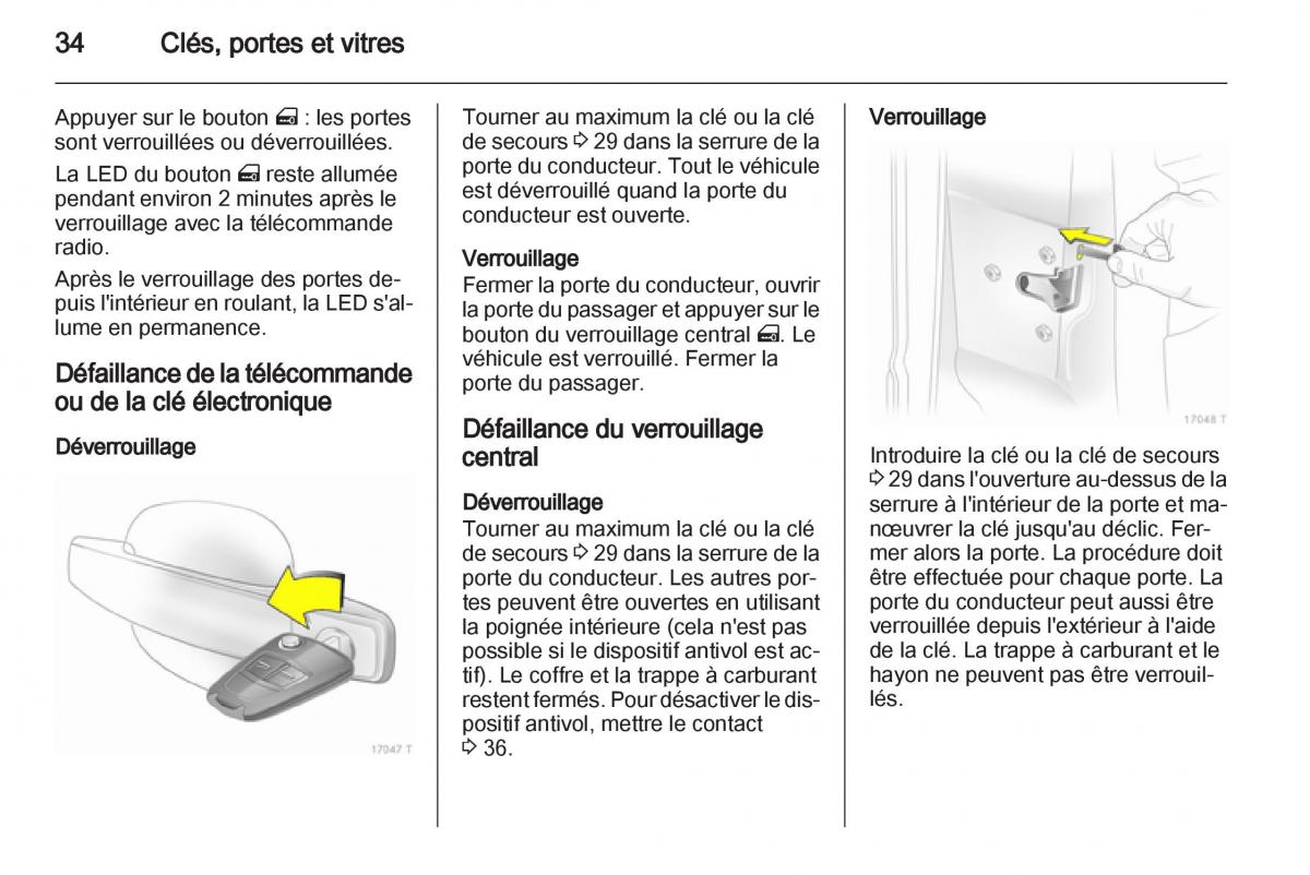 Opel Zafira B manuel du proprietaire / page 36