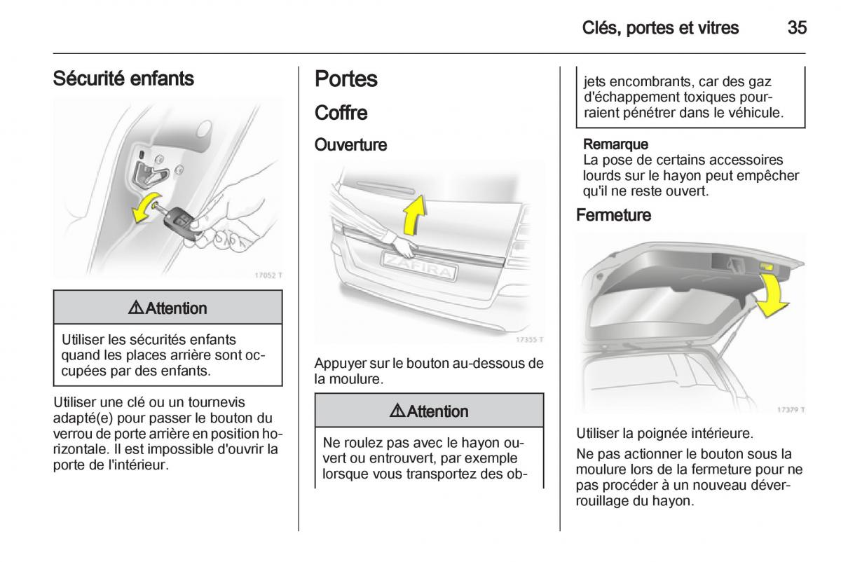 Opel Zafira B manuel du proprietaire / page 37