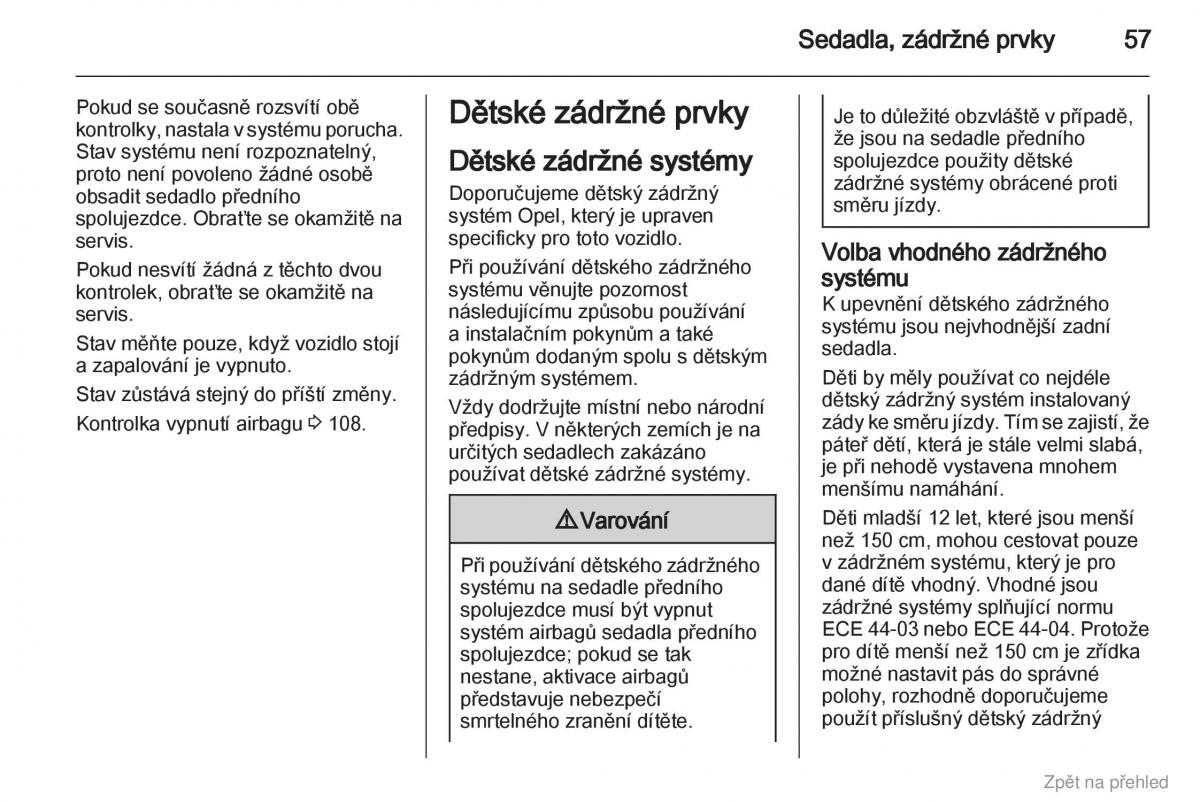 Opel Zafira B navod k obsludze / page 58