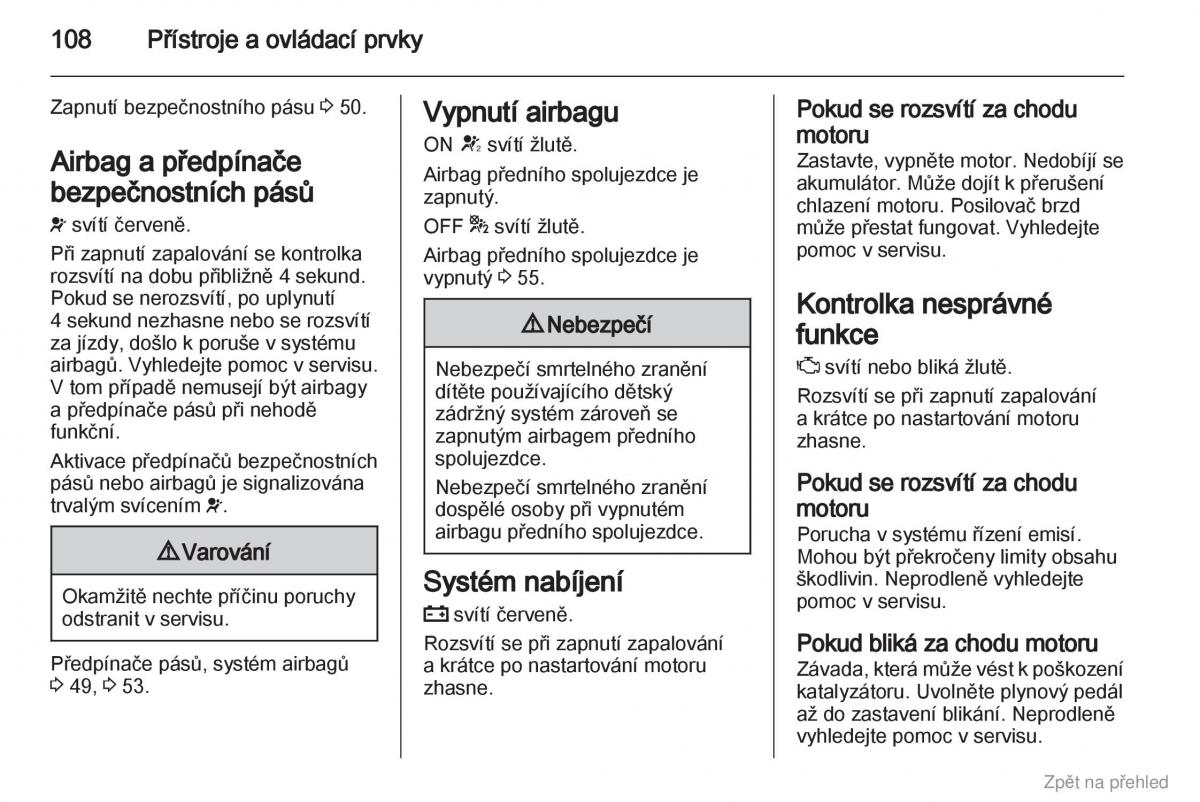 Opel Zafira B navod k obsludze / page 109