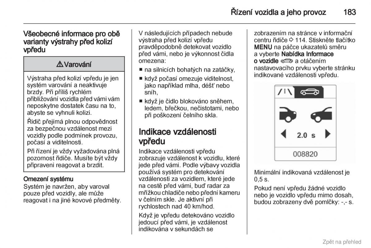 Opel Zafira B navod k obsludze / page 184