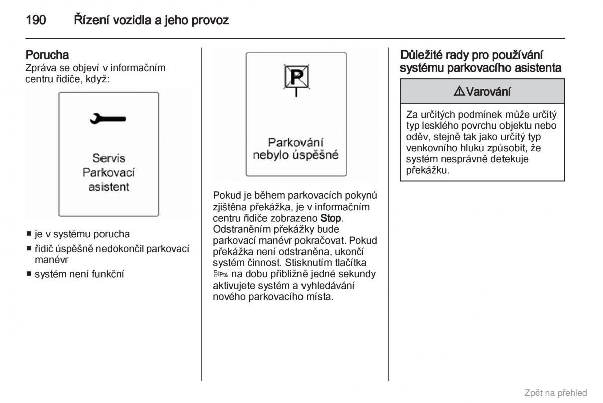 Opel Zafira B navod k obsludze / page 191