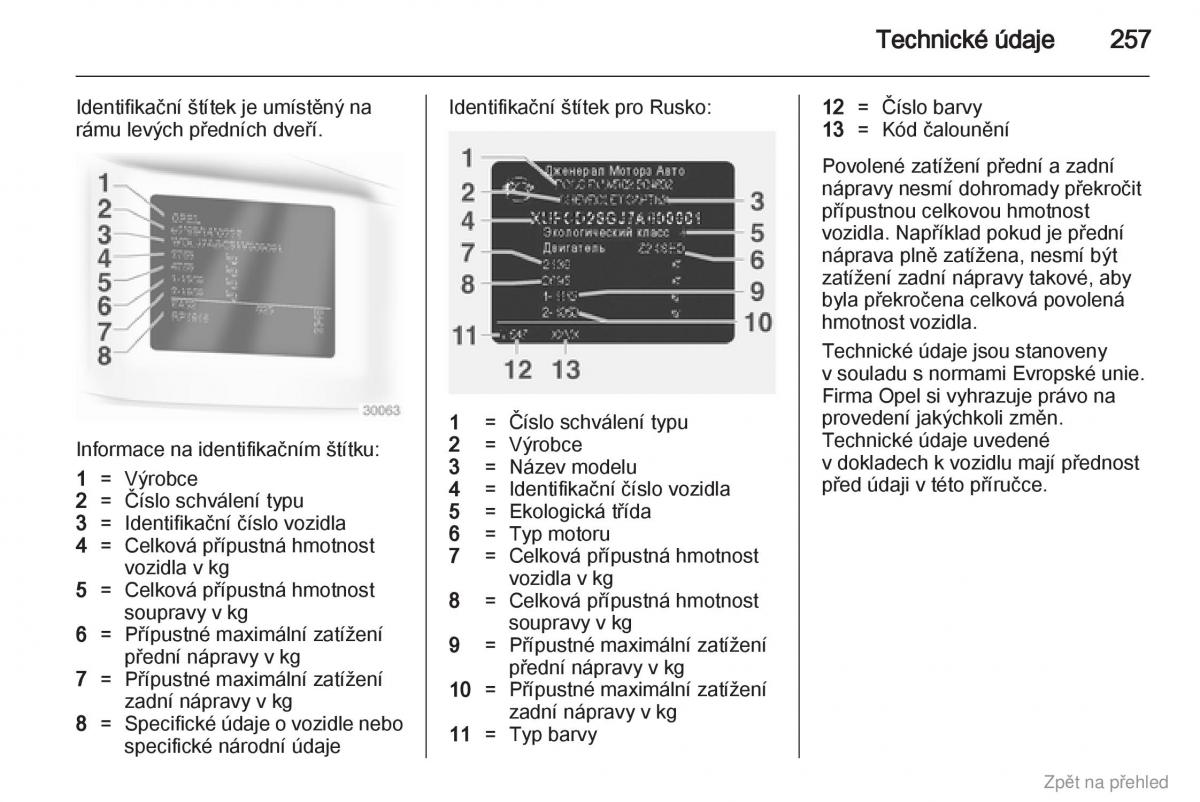 Opel Zafira B navod k obsludze / page 258