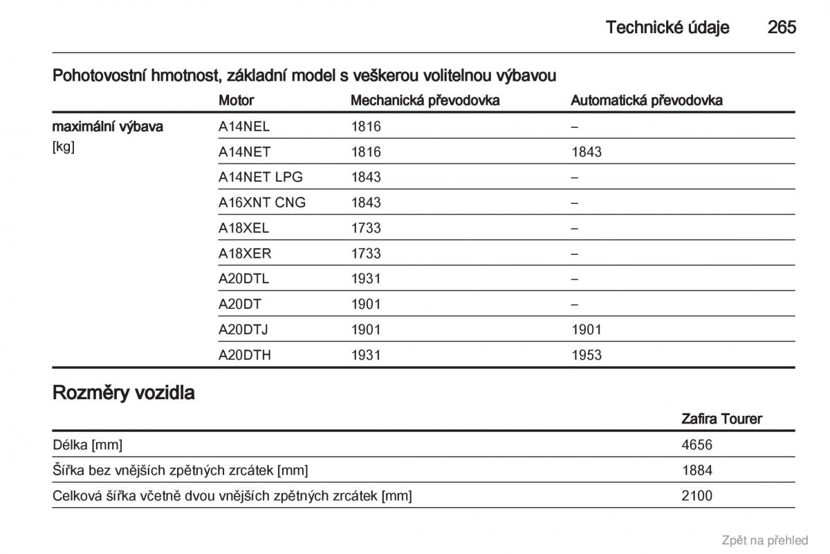 Opel Zafira B navod k obsludze / page 266