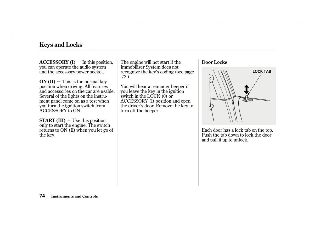 Honda Accord VI owners manual / page 73