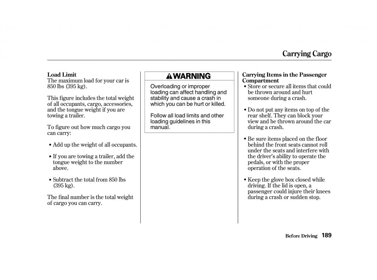 Honda Accord VI owners manual / page 188