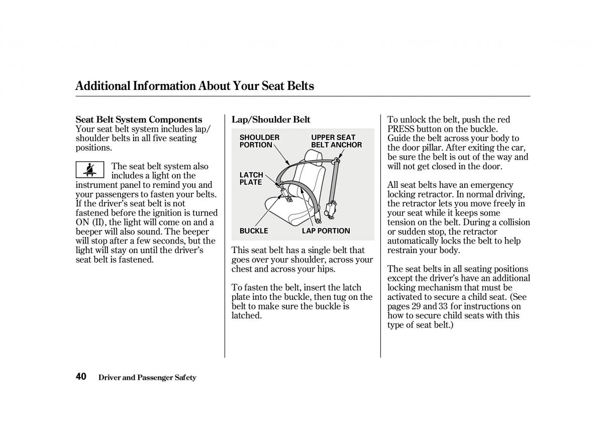 Honda Accord VI owners manual / page 39