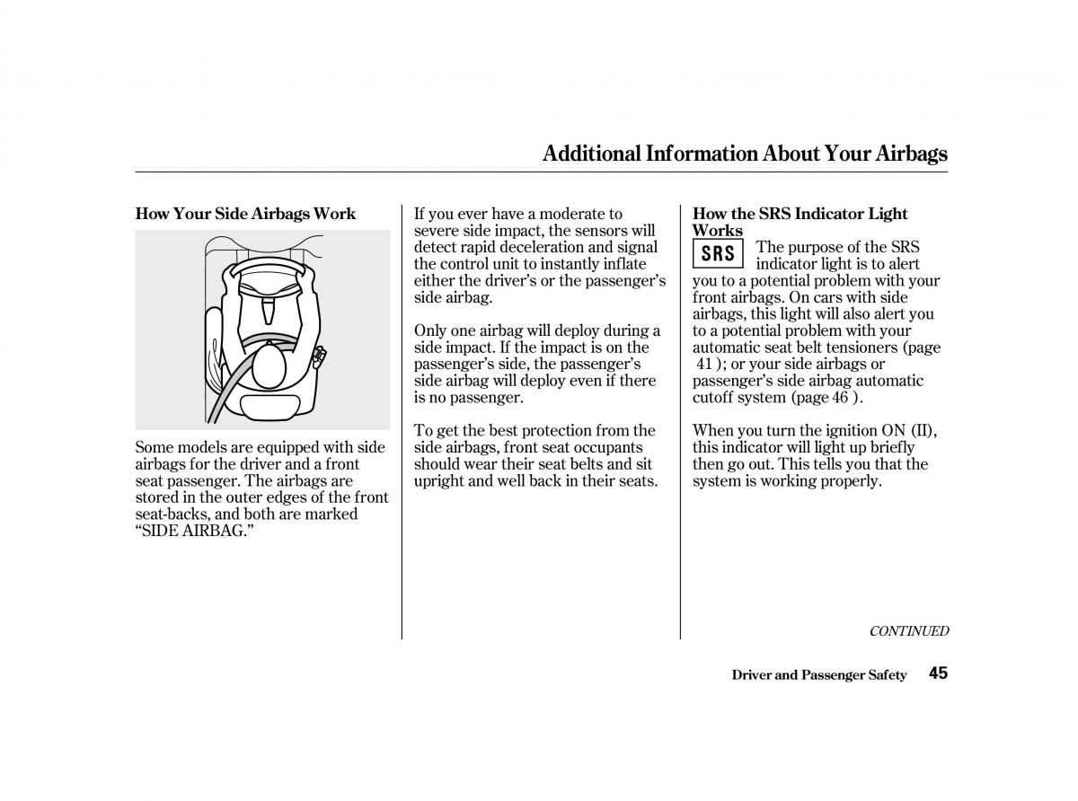 Honda Accord VI owners manual / page 44