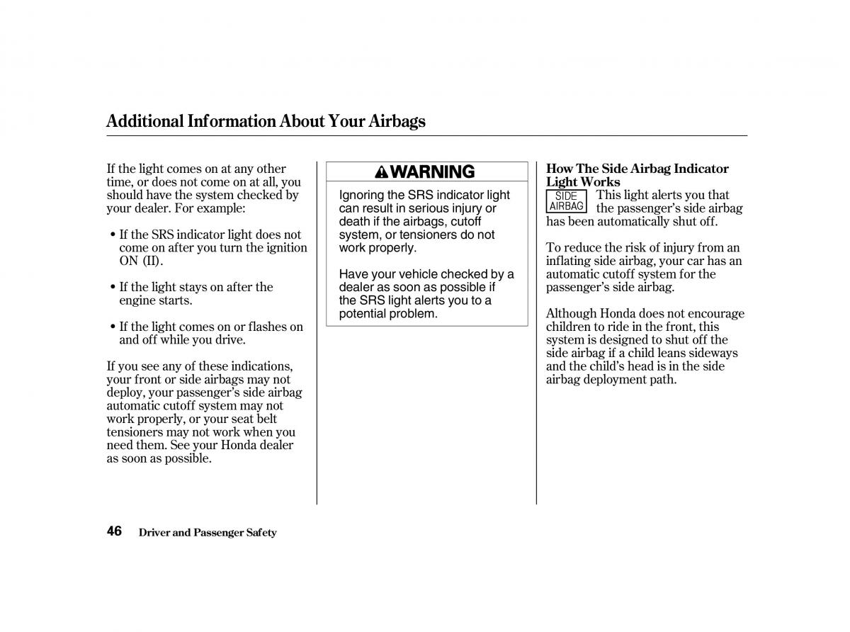 Honda Accord VI owners manual / page 45