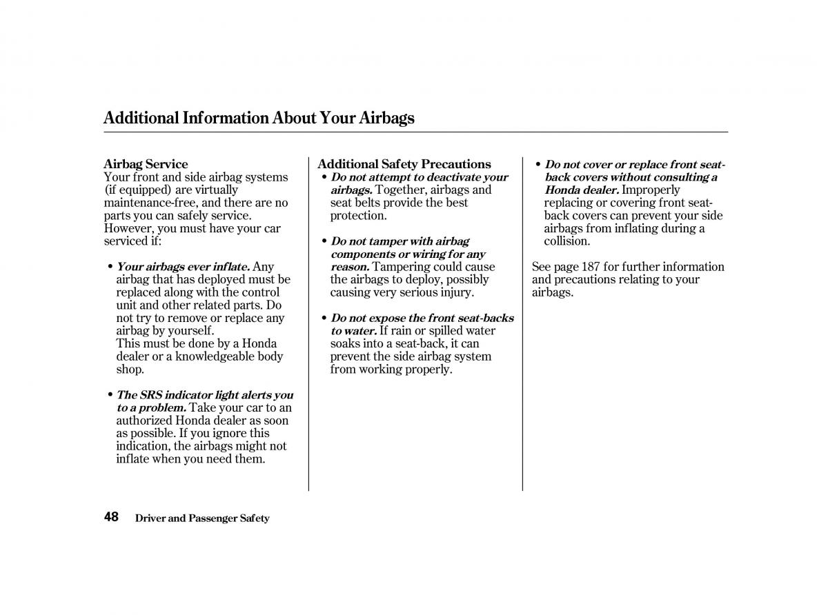 Honda Accord VI owners manual / page 47