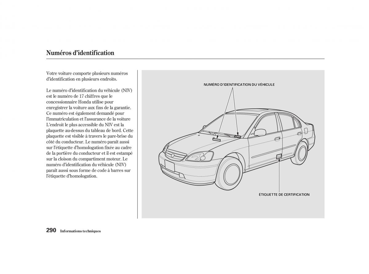 Honda Civic VII manuel du proprietaire / page 289