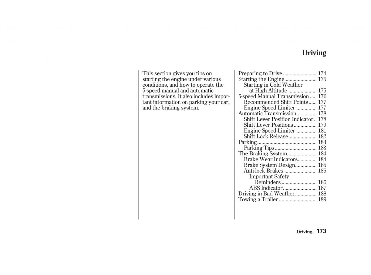 Honda Civic VII owners manual / page 172