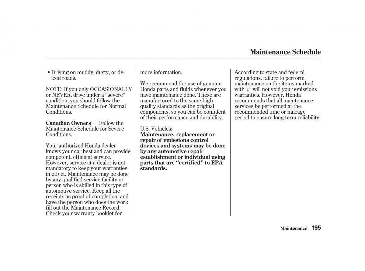 Honda Civic VII owners manual / page 194