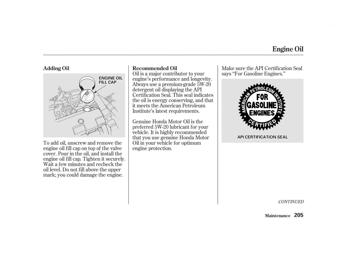 Honda Civic VII owners manual / page 204