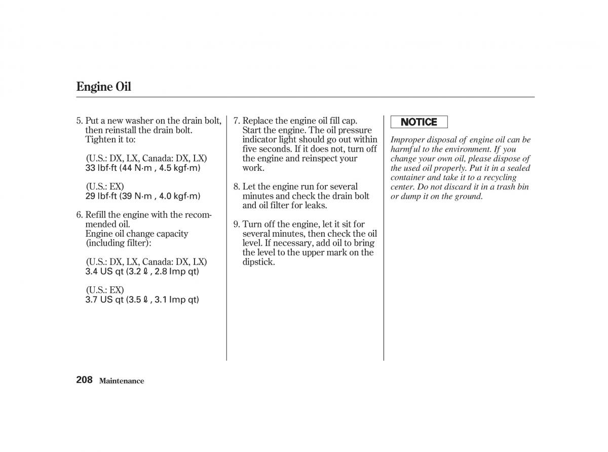 Honda Civic VII owners manual / page 207