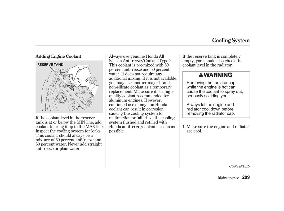 Honda Civic VII owners manual / page 208