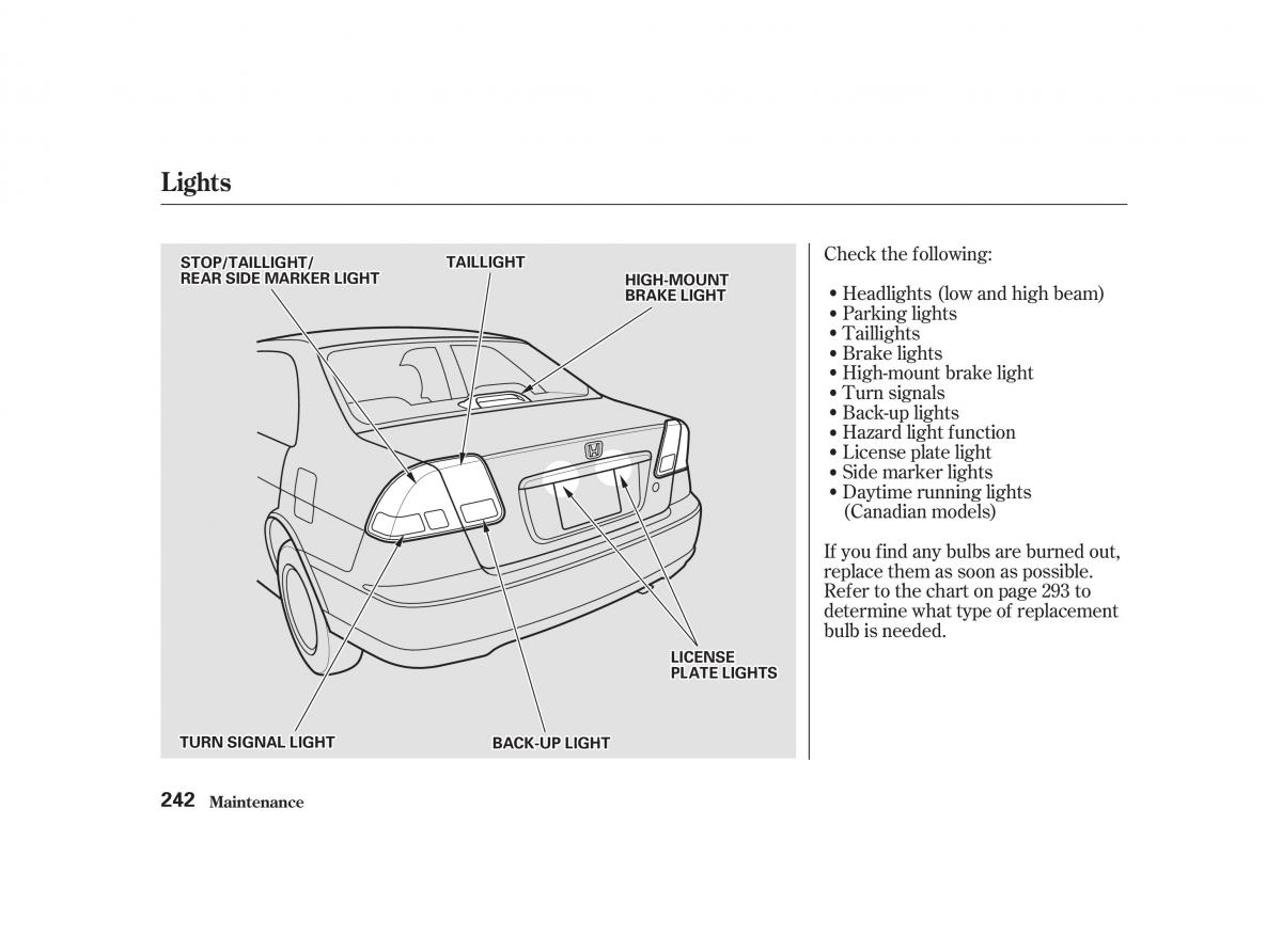 Honda Civic VII owners manual / page 241