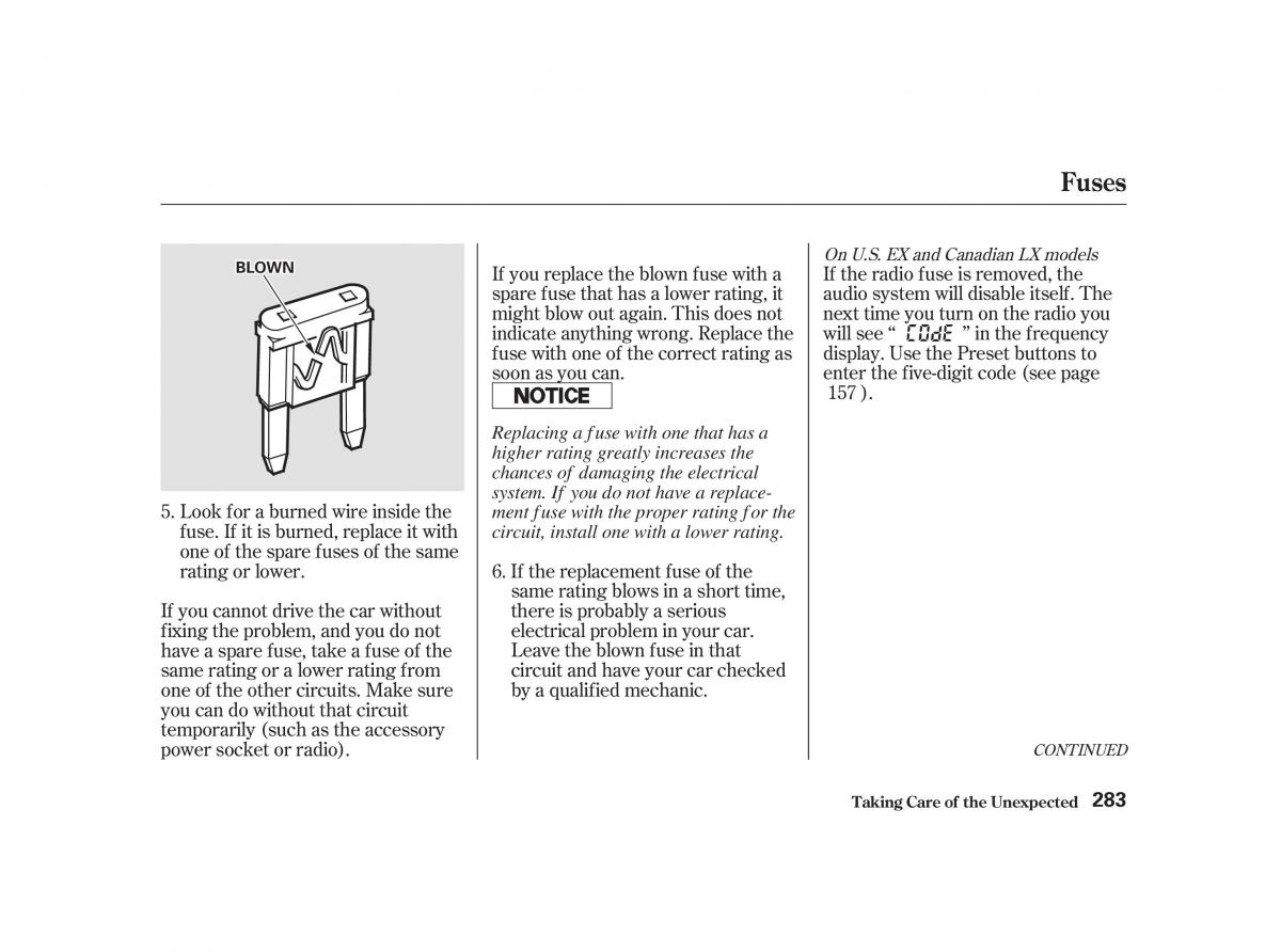 Honda Civic VII owners manual / page 282