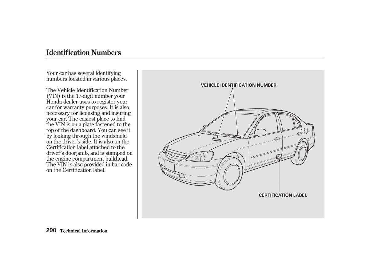 Honda Civic VII owners manual / page 289