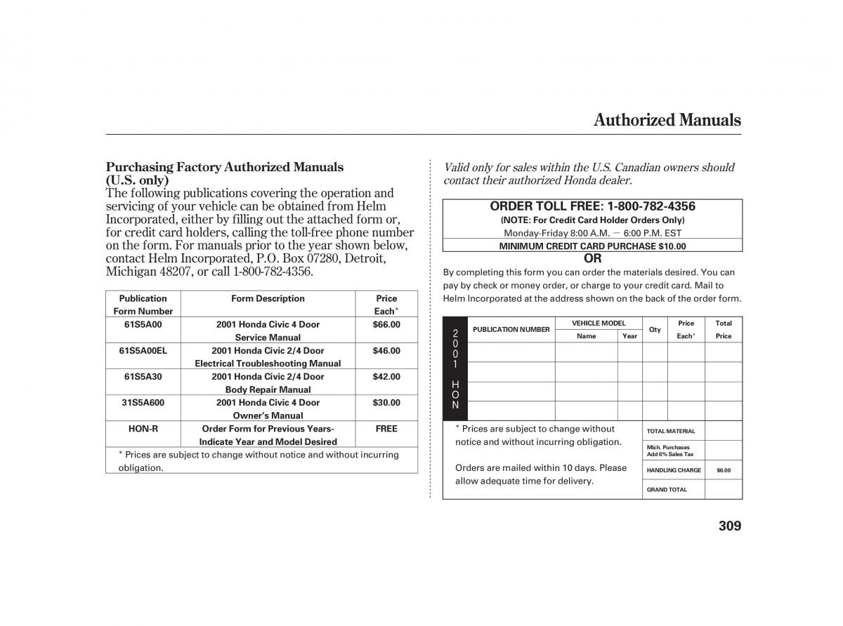 Honda Civic VII owners manual / page 308