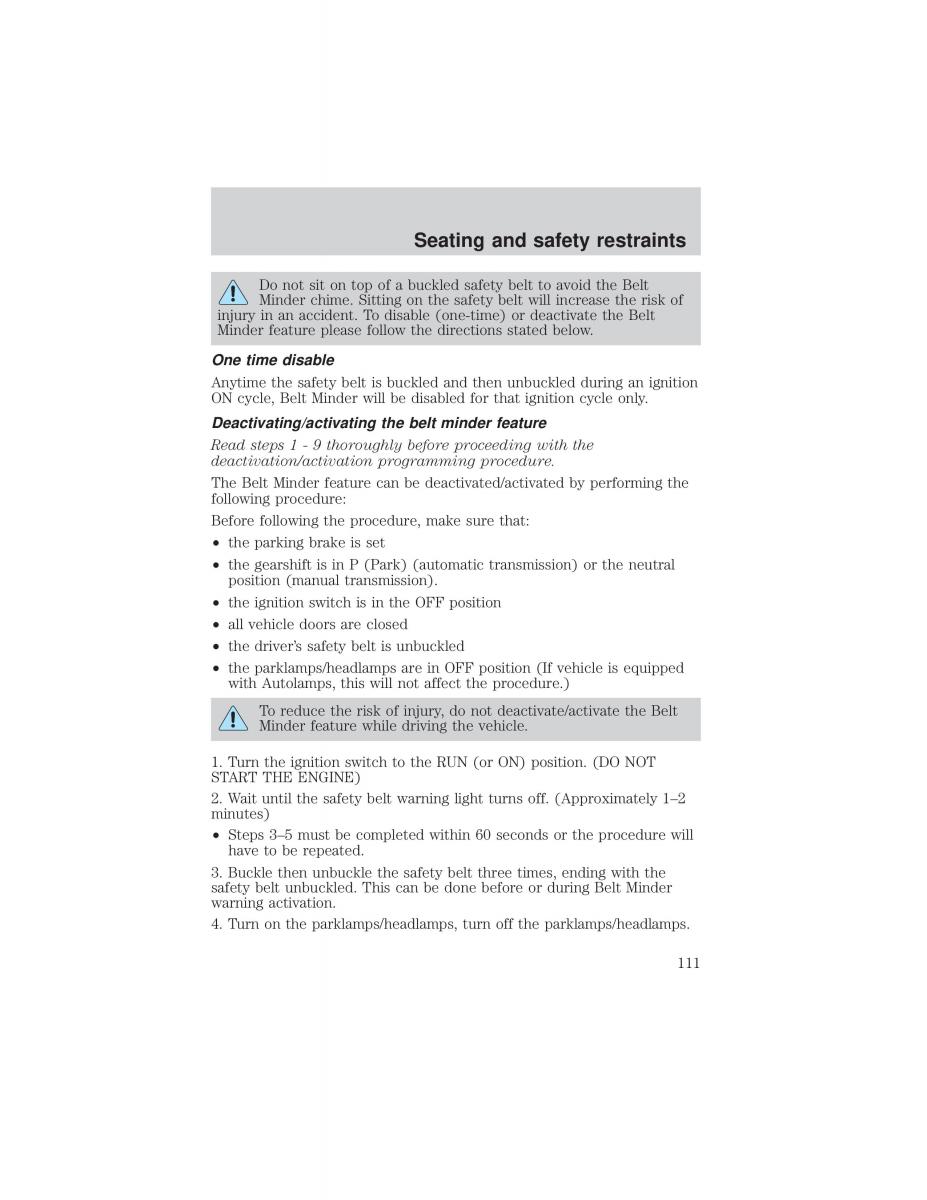 Ford F 150 owners manual / page 111