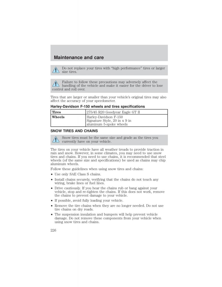 Ford F 150 owners manual / page 226