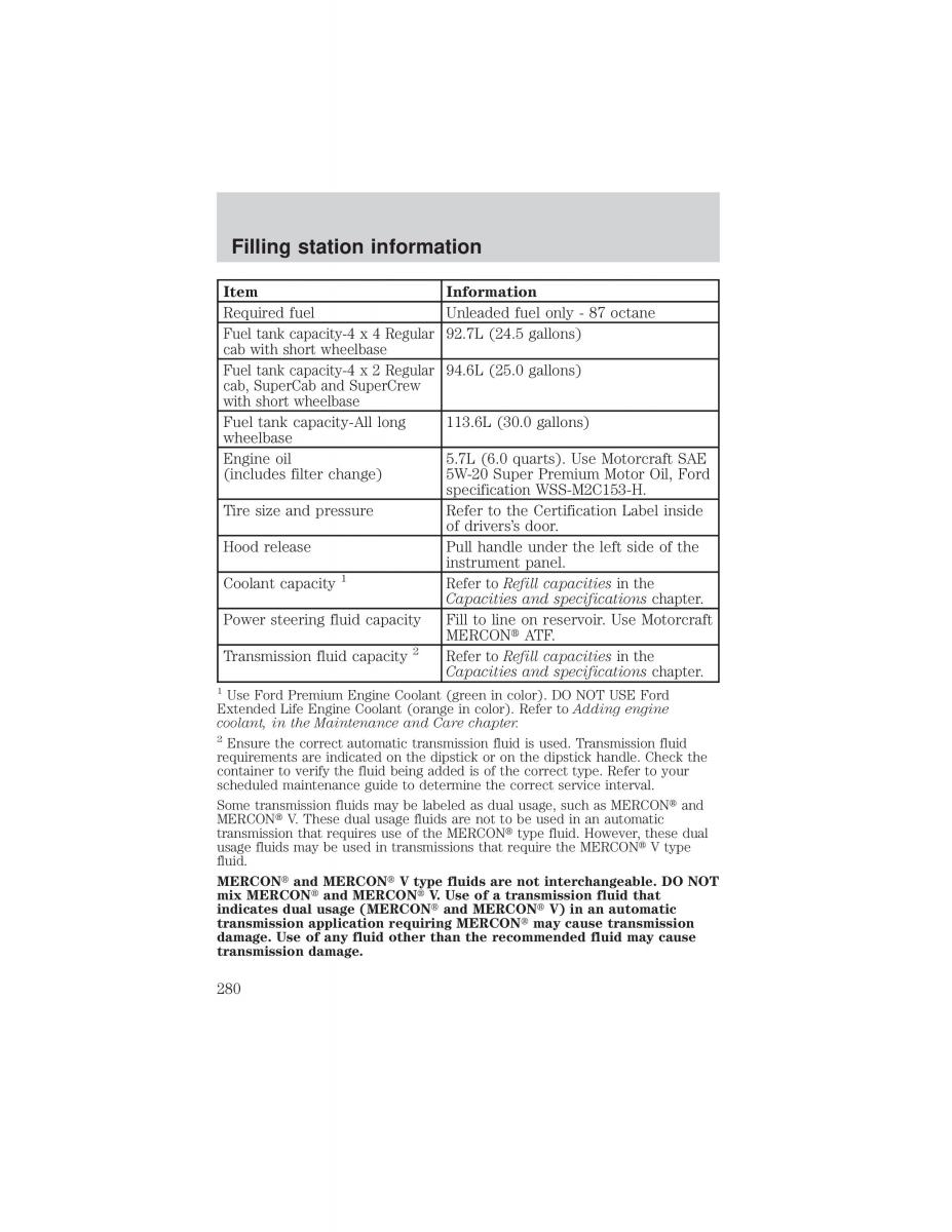 Ford F 150 owners manual / page 280